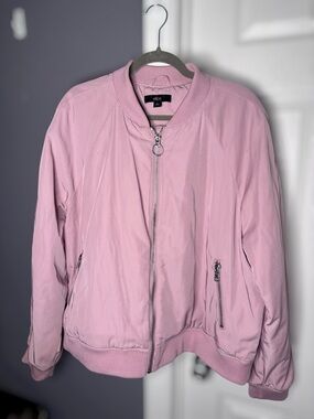 Ellos Pink Bomber Jacket Full Zip Quilted Lining Size 20